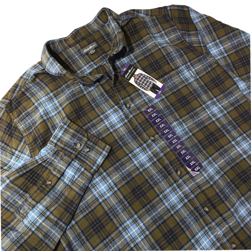 Eddie Bauer Mens Bristol PLAID Flannel Shirt XXL Deep Denim Plaid NWT Gorpcore
